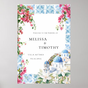 Poster Grèce Méditerranée Carrelage Floral Mariage Bienve