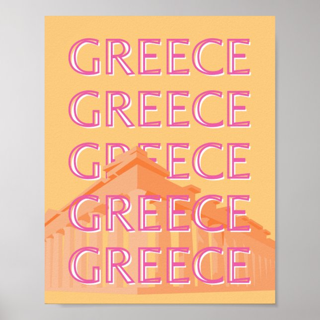 Poster Grèce Travel Art, Summer Travel Art, Orange (Devant)