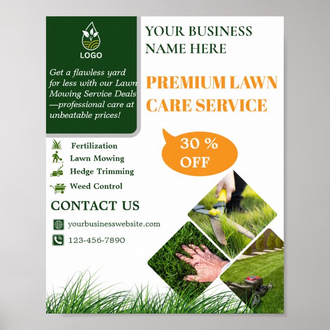 Poster Green and Orange Lawn Care  (Devant)