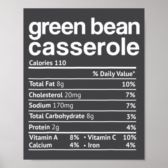 Poster Green Bean Cerole Nutrition Facts Funny Thanksg  (Devant)
