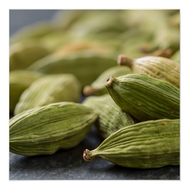 Poster Green Cardamom Pods Macro Zoom Aromatic Spice Text (Devant)