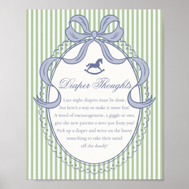 Poster Green Coquette Bow Rocking Horse Diaper Thoughts (Devant)