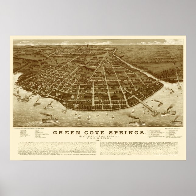 Poster Green Cove Springs, FL Carte panoramique - 1885 (Devant)