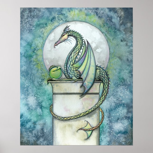 Poster Green Dragon Imaginaire Art Imprimer par Molly Har (Devant)