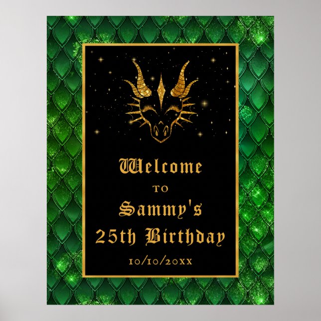 Poster Green Dragon Scales Gold Anniversaire Bienvenue (Devant)