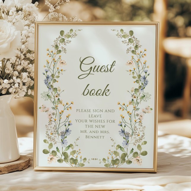 Poster Green Elegant Fleur sauvage Pastel Mariage Livre d (Créateur téléchargé)