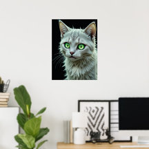 Green Eyed Cat Portrait Mysar Cat Art