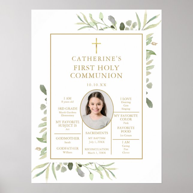 Poster Green First Communion Fun Facts Signe photo (Devant)