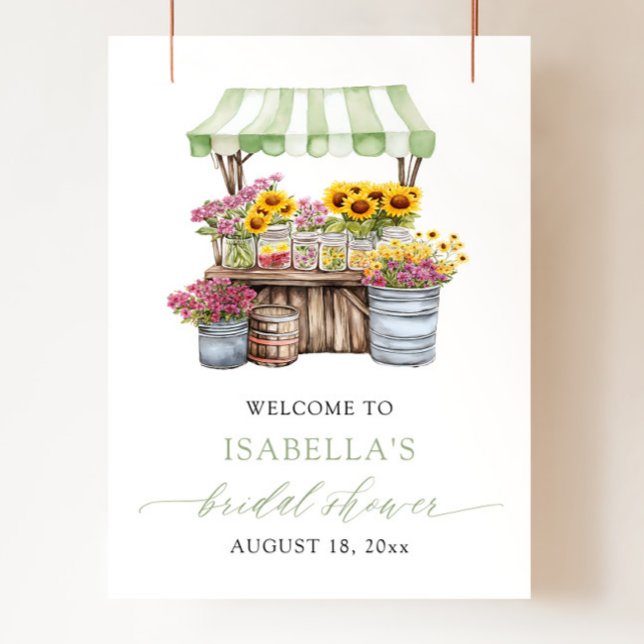 Poster Green Fresh Off the Market Fête des mariées Bienve (Green She's Fresh Off the Market Bridal Shower Welcome Sign)
