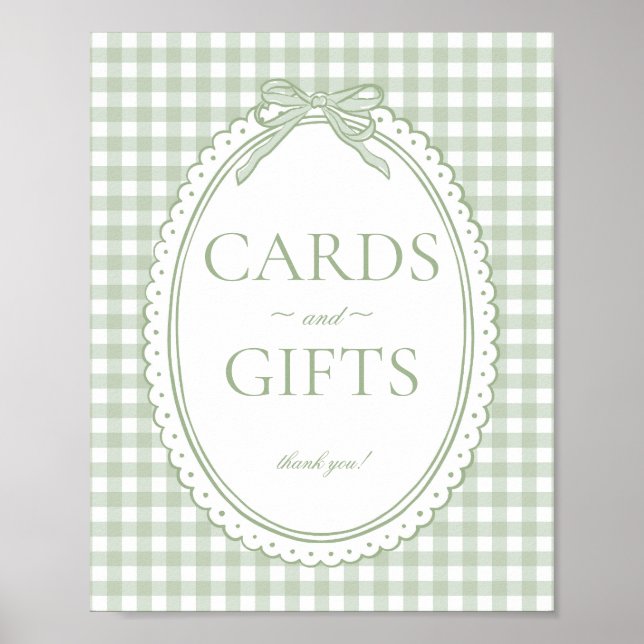 Poster Green Gingham Coquette Bow Card & Gifts Sign (Devant)