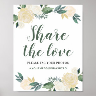 Poster Green Gold Floral Mariage Partagez l'amour