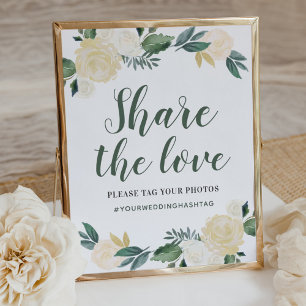 Poster Green Gold Floral Mariage Partagez l'amour