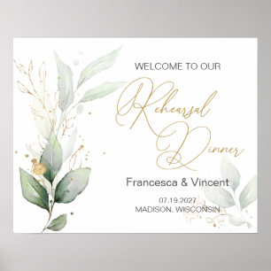 Poster Green & gold foliage Rehearsal Dinner Sign