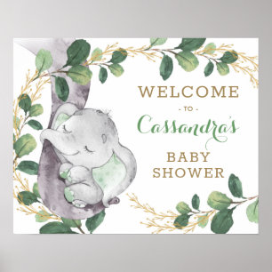 Poster Green Gold Green Eucalyptus Elephant Welcome