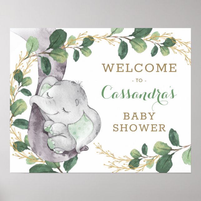 Poster Green Gold Green Eucalyptus Elephant Welcome (Devant)