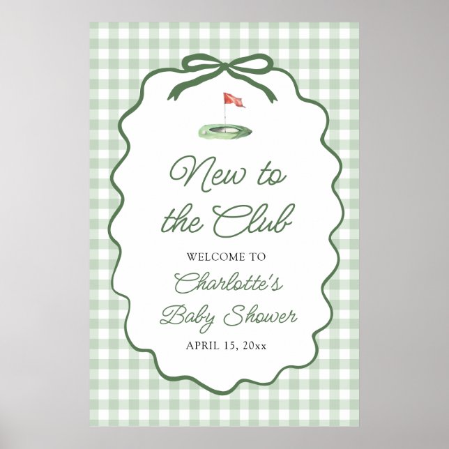 Poster Green Golf New to the Club Baby Shower Welcome (Devant)