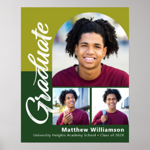 Poster Green Graduation 3 Photo Bold Arch Script Moderne