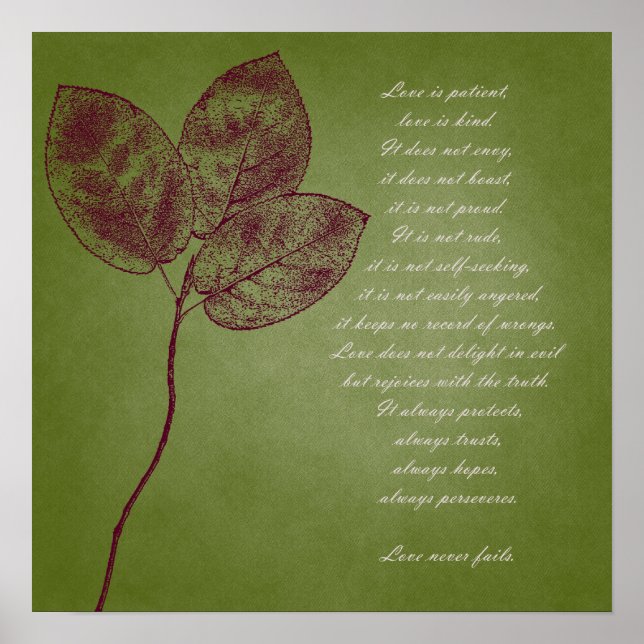 Poster Green grunge leaves (Devant)