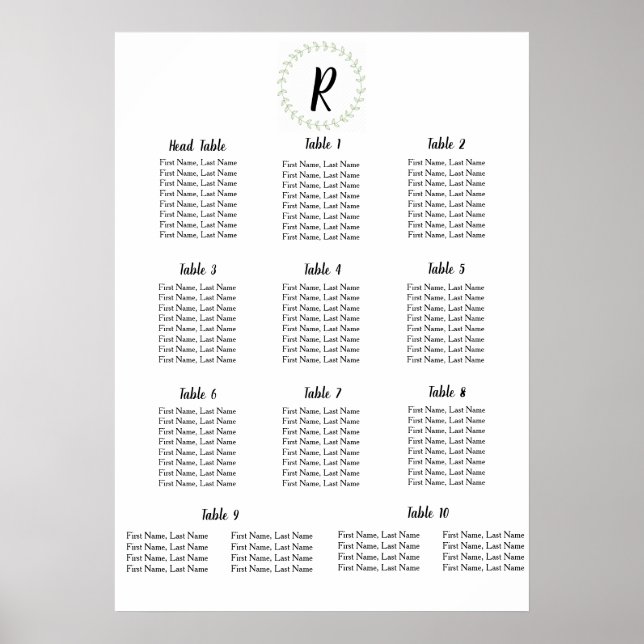 Poster Green Laurel - Affectation de tables Mariages (Devant)