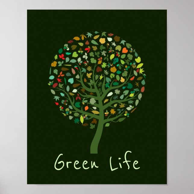 Poster Green Life slogan Greenie mignon arbre de l'enviro (Devant)