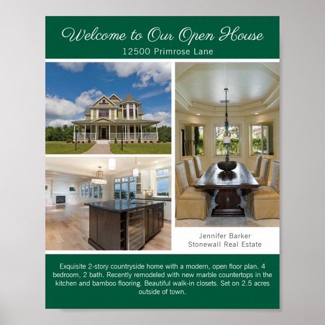 Poster Green Open House Welcome Real Estate Photo (Devant)