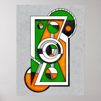 Poster Green & Orange Abstract Bauhaus Construction