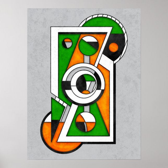 Poster Green & Orange Abstract Bauhaus Construction (Devant)