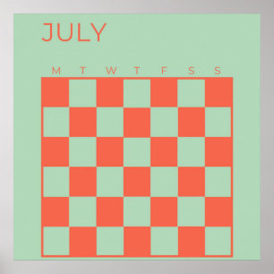 Poster Green Orange Non daté À damiers Calendrier juillet