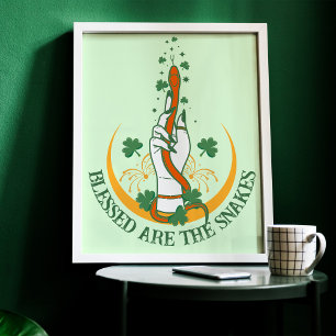 Poster Green & Orangle All Snakes Day Shamrock Serpent