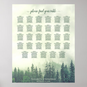 Poster Green Pine Trees 29 Table Wedding Seating Chart