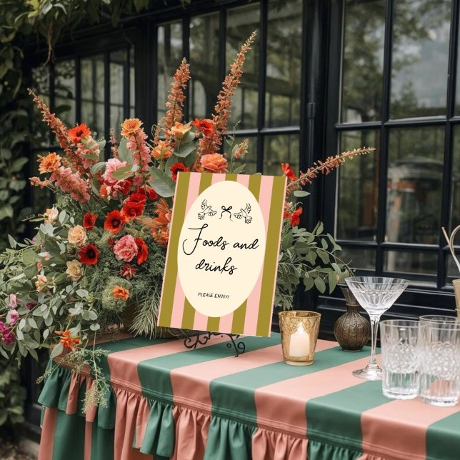 Poster Green Pink Striped “Food and Drinks” Wedding (Créateur téléchargé)
