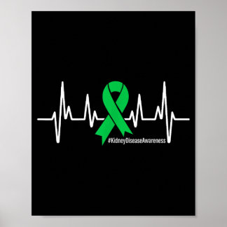 Poster Green Ribbon Heartbeat Kidney Disease Awareness Me