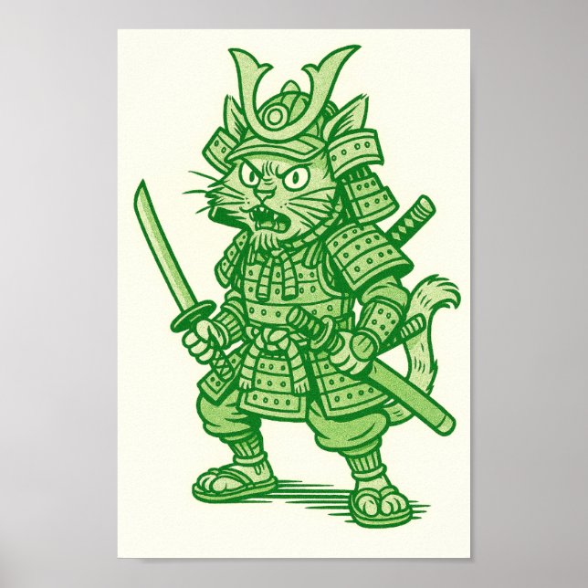 Poster Green Samurai Cat (Devant)