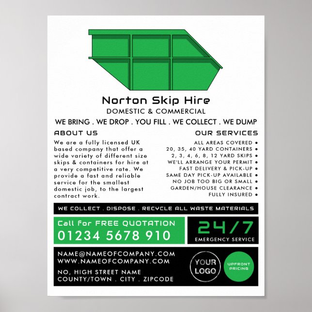 Poster Green Skip, Skip/Dumpster Company Advertising (Devant)