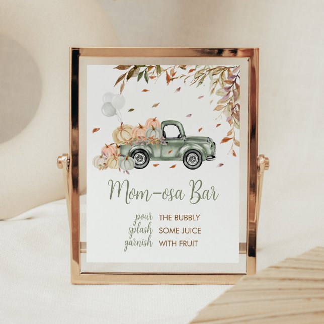 Poster Green Truck Citrouille Maman Osa Bar Baby shower (Little Pumpkin Green Truck Baby Shower Mom Osa Bar Sign )