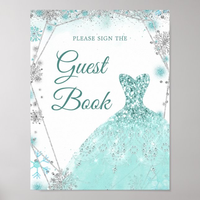 Poster Green Turquoise Winter Snowflake 15 Años Livre d'h (Devant)