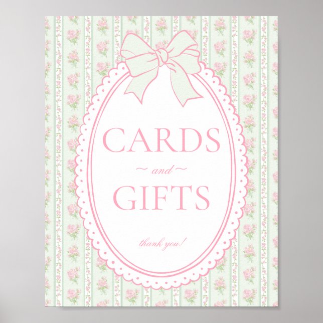 Poster Green Vintage Fancy Floral Card & Gifts Sign (Devant)
