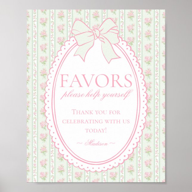 Poster Green Vintage Fancy Floral Favors Sign (Devant)