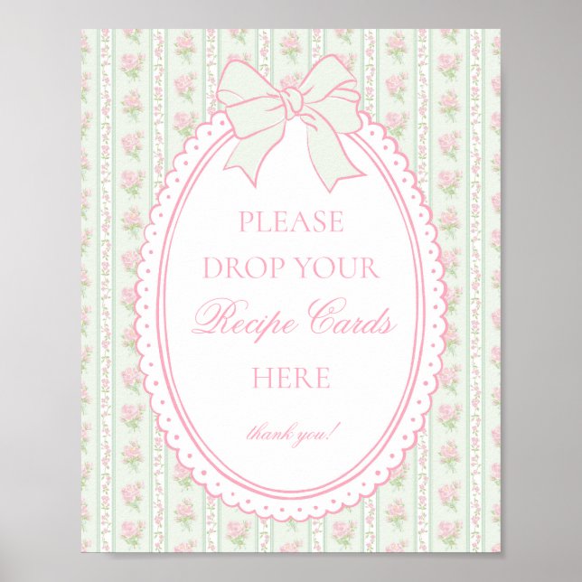 Poster Green Vintage Fancy Floral Share a Recipe (Devant)