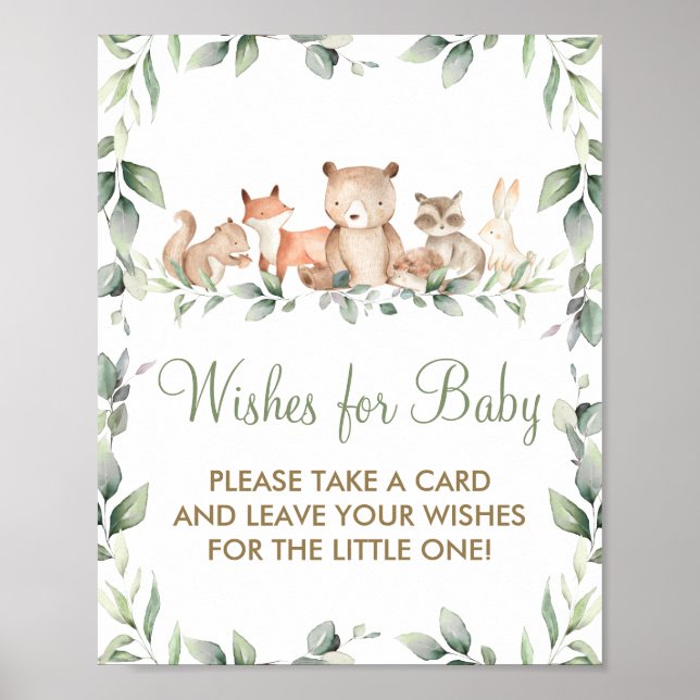 Poster Green Woodland Animaux de souhaits pour bébé Jeu d (Devant)