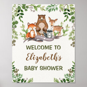 Poster Green Woodland Forest Bébés Animaux de bienvenue