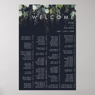 Poster Greenery and Gold Leaf Dark Navy Alphabetical