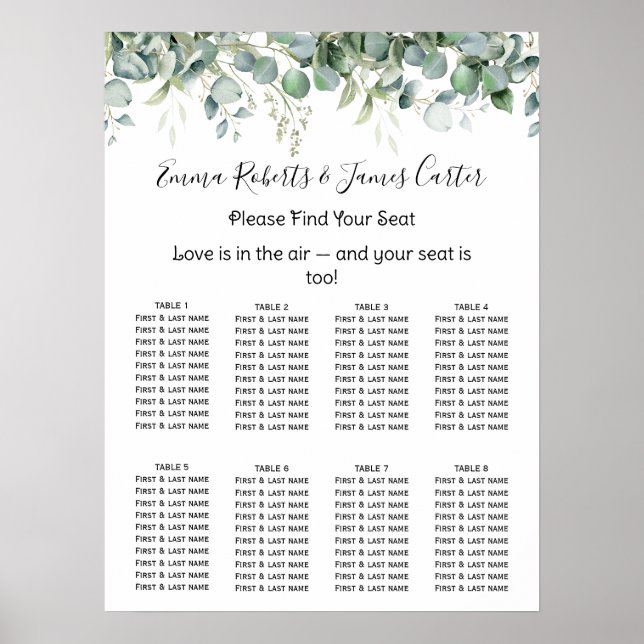 Poster Greenery Elegant Wedding Seating Chart (Devant)