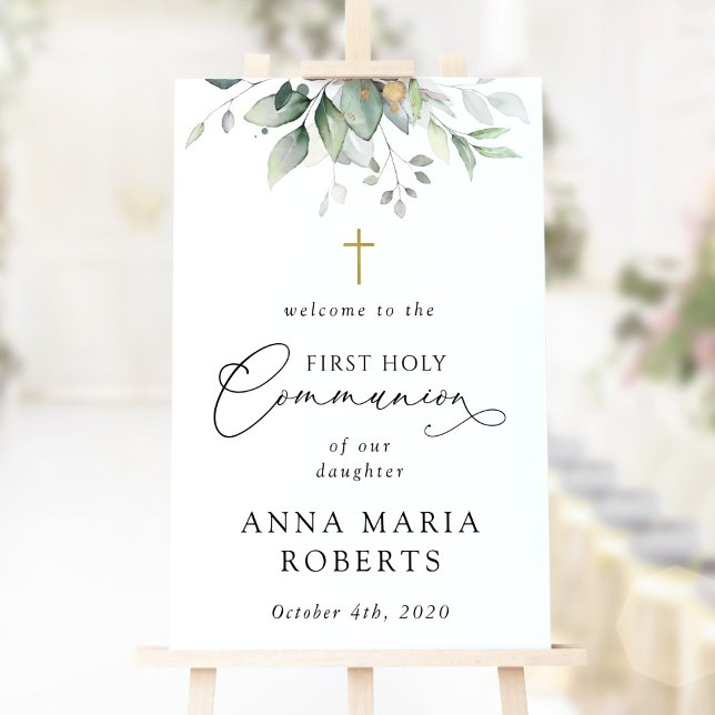 Poster Greenery, Eucalyptus, First Holy Communion Welcome (Créateur téléchargé)