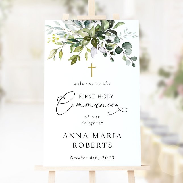 Poster Greenery, Eucalyptus, First Holy Communion Welcome (Créateur téléchargé)
