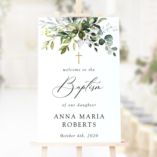 Poster Greenery, Eucalyptus Leaves, Boho, Baptism Welcome (Créateur téléchargé)