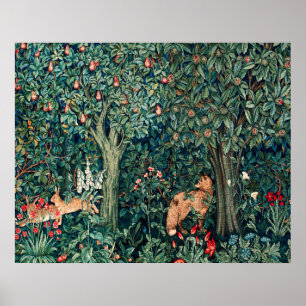 Poster GREENERY,FOREST ANIMALS Hares ,Fox,Green Floral