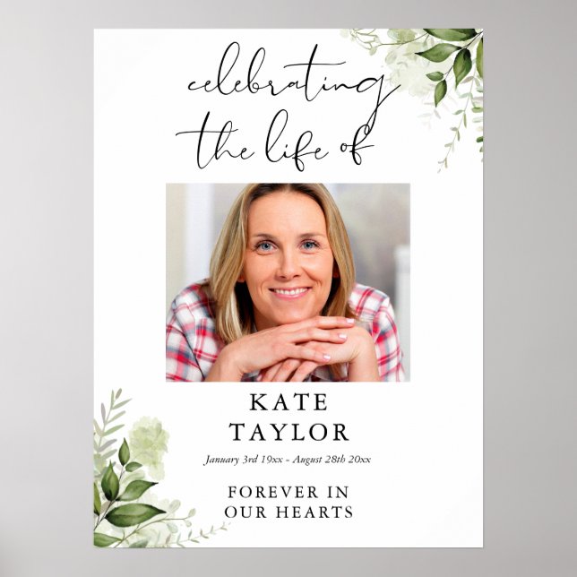 Poster Greenery Memorial Celebration Of Life Photo (Devant)