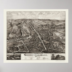 Poster Greenfield, MA Carte panoramique - 1877