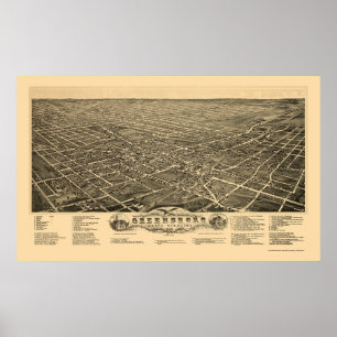 Poster Greensboro, carte panoramique d'OR - 1891